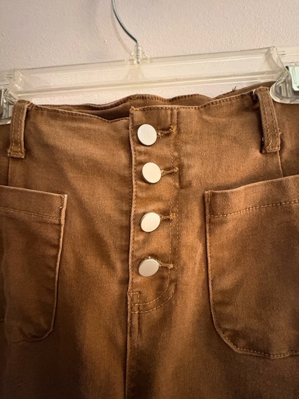 Sidefeel Brown High Waisted Wide Leg Cropped Pants Button Front Casual Chic - Picture 3 of 4